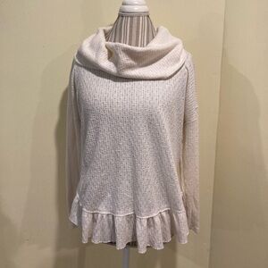 Maeve Sweater Small Ivory Beige Women's Addie Ruffled Hacci Pullover Cowl Neck